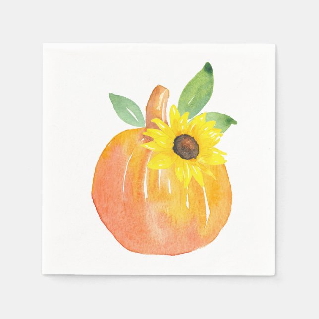 Watercolor Pumpkin and Sunflower Napkin (Front)