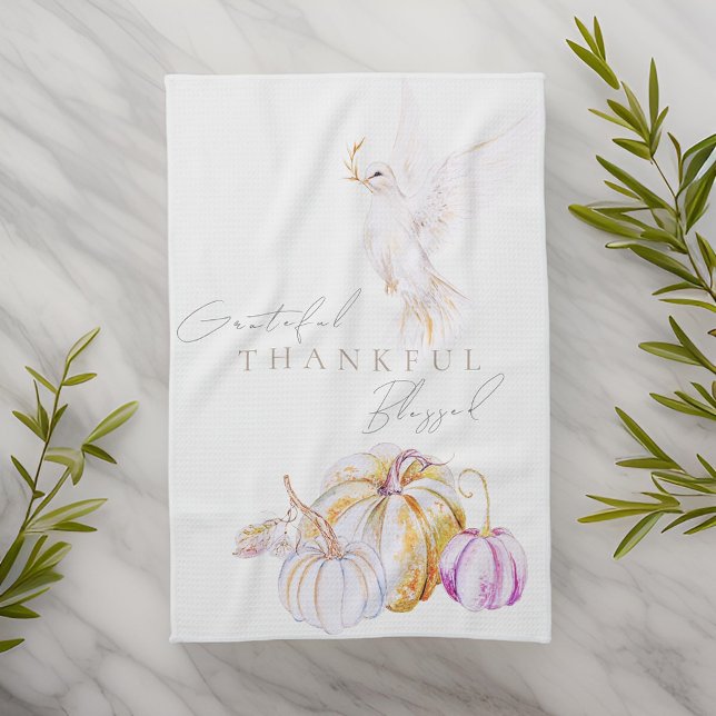 Watercolor Pumpkin and White Dove Thanksgiving Kitchen Towel (Creator Uploaded)