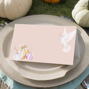 Watercolor Pumpkin and White Dove Thanksgiving Place Card