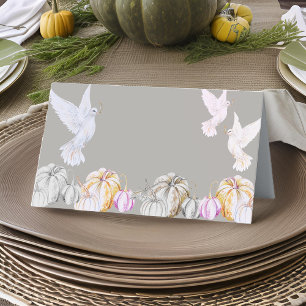 Watercolor Pumpkin and White Dove Thanksgiving Place Card