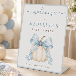Watercolor Pumpkin Blue Baby Shower Welcome Sign