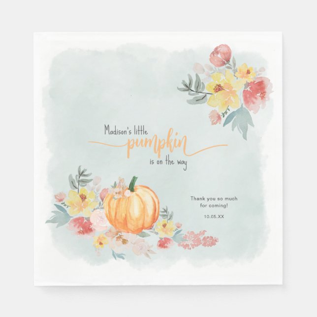 Watercolor Pumpkin boy baby shower Napkin (Front)