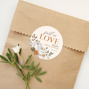 Watercolor Pumpkin Bridal Shower Fall in Love Classic Round Sticker