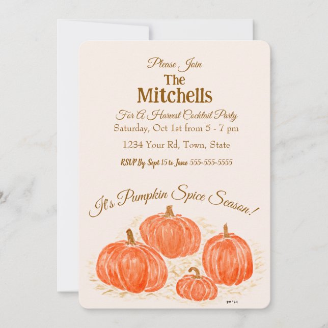 Watercolor Pumpkin Cocktail PERSONALIZE Invitation (Front)