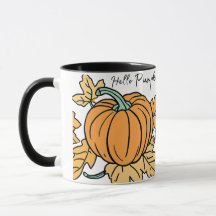 Watercolor Pumpkin Coffee and Fall Leaves Mug