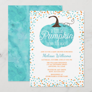 Watercolor Pumpkin Confetti Fall Boy Baby Shower Invitation