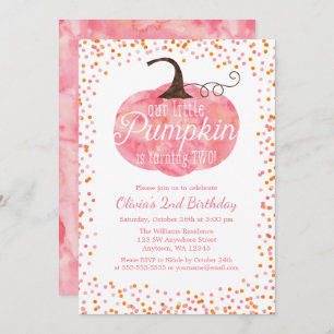 Watercolor Pumpkin Confetti Girl 2nd Birthday Invitation