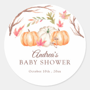 Watercolor Pumpkin Fall   Autumn Baby Shower Classic Round Sticker