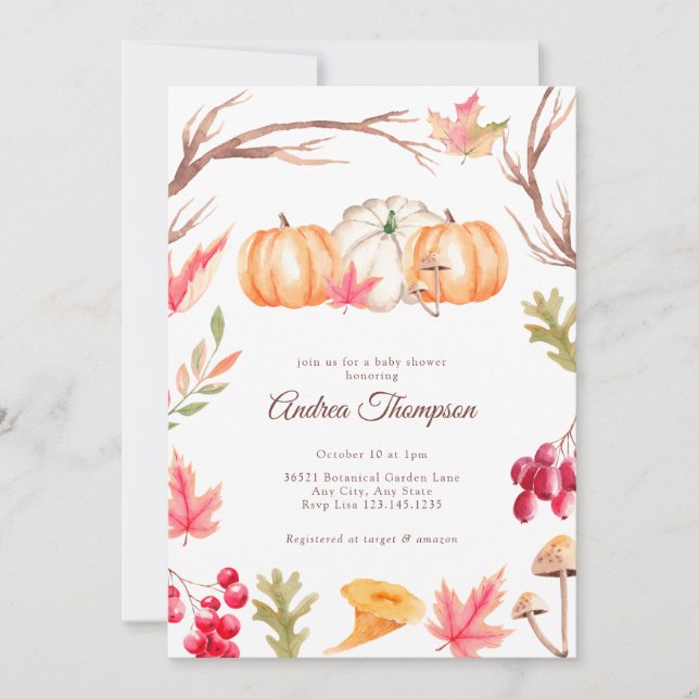 Watercolor Pumpkin Fall | Autumn Baby Shower Invitation (Front)