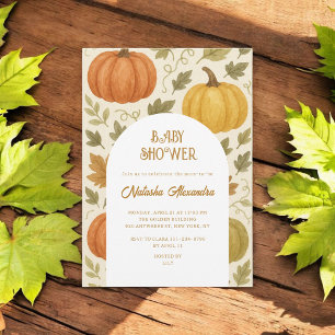 Watercolor Pumpkin Fall Autumn Floral Baby Shower  Invitation