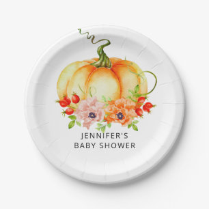 Watercolor pumpkin fall baby shower  paper plate