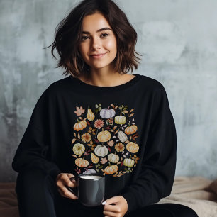 Watercolor Pumpkin Fall Leaves T-Shirt Sweatshirt