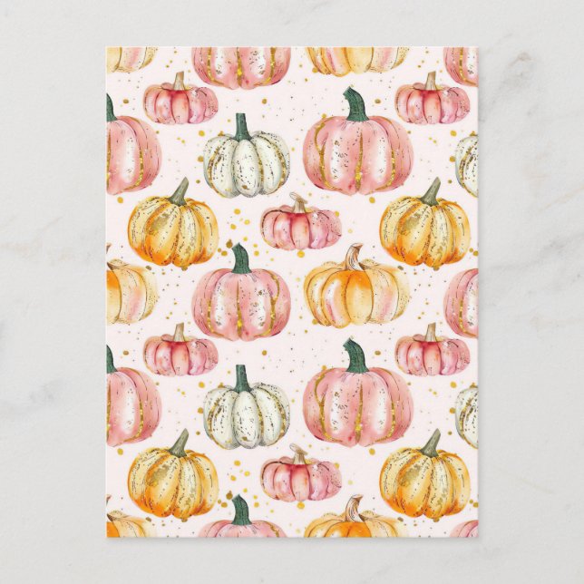 watercolor pumpkin fall pattern  postcard (Front)