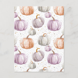 watercolor pumpkin fall pattern  postcard
