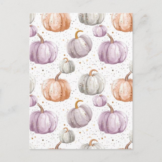 watercolor pumpkin fall pattern  postcard (Front)
