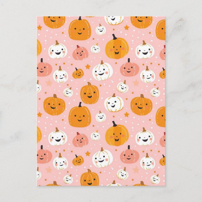 watercolor pumpkin fall pattern  postcard (Front)