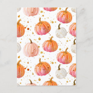 watercolor pumpkin fall pattern  postcard