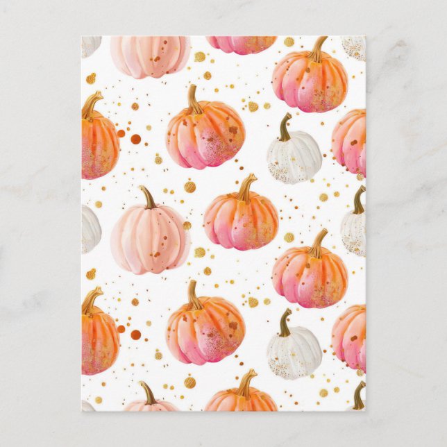 watercolor pumpkin fall pattern  postcard (Front)