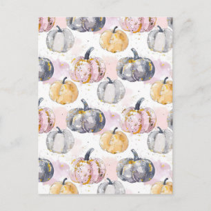 watercolor pumpkin fall pattern  postcard