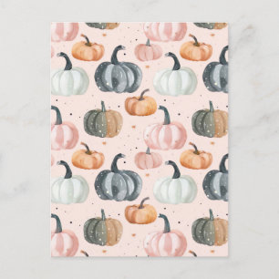watercolor pumpkin fall pattern postcard