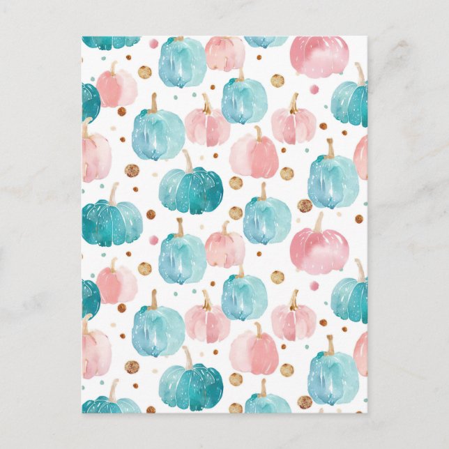 watercolor pumpkin fall pattern  postcard (Front)