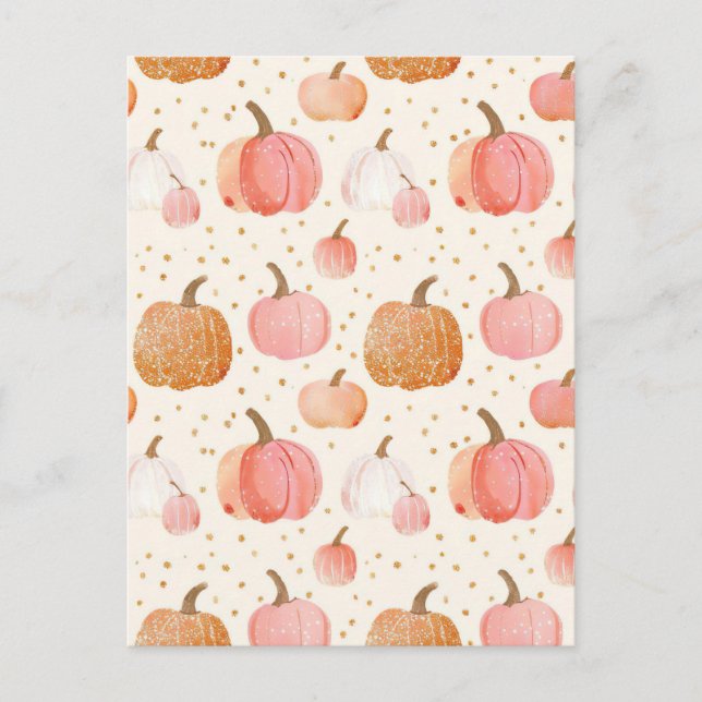 watercolor pumpkin fall pattern  postcard (Front)