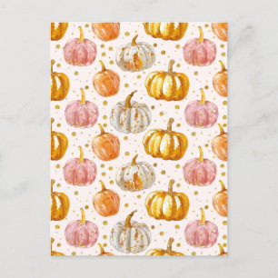 watercolor pumpkin fall pattern  postcard