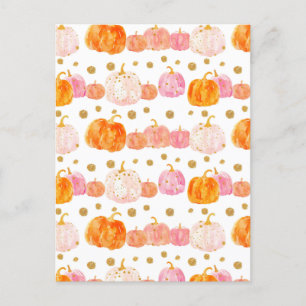 watercolor pumpkin fall pattern postcard