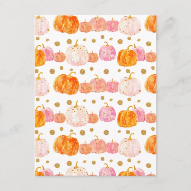 watercolor pumpkin fall pattern  postcard (Front)