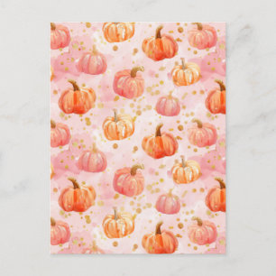 watercolor pumpkin fall pattern  postcard