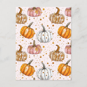 watercolor pumpkin fall pattern  postcard