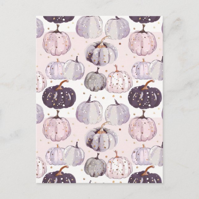 watercolor pumpkin fall pattern  postcard (Front)
