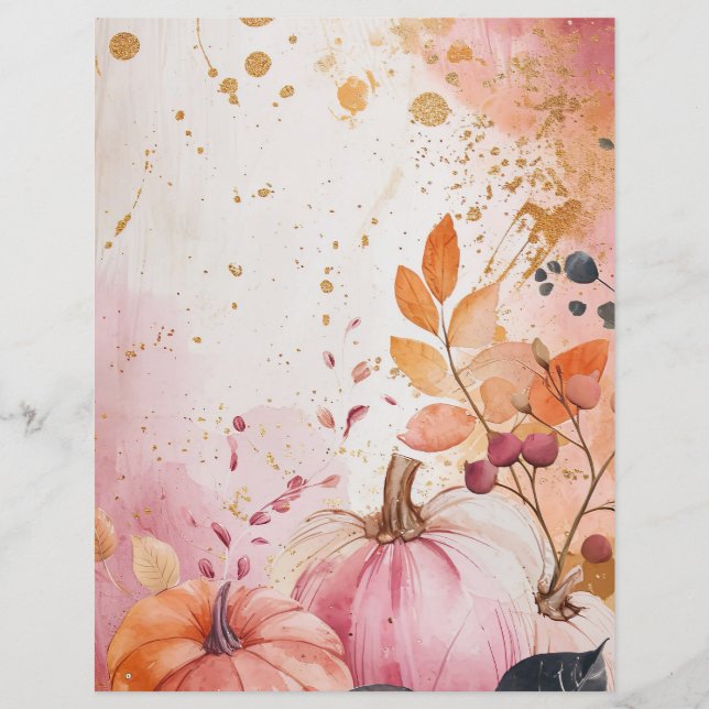 watercolor pumpkin fall pattern scrapbook paper (Front)