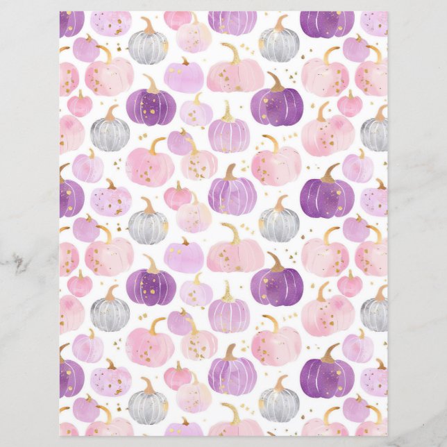 watercolor pumpkin fall pattern scrapbook paper (Front)