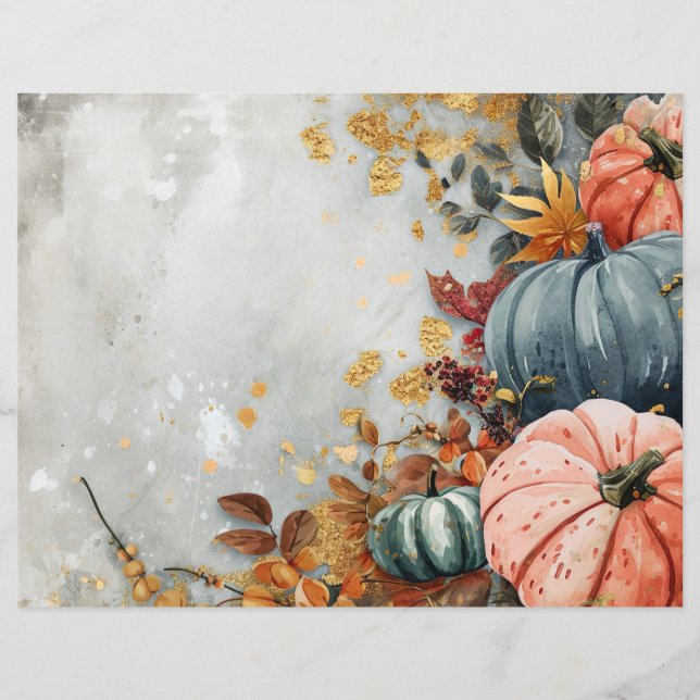 watercolor pumpkin fall pattern scrapbook paper (Front)