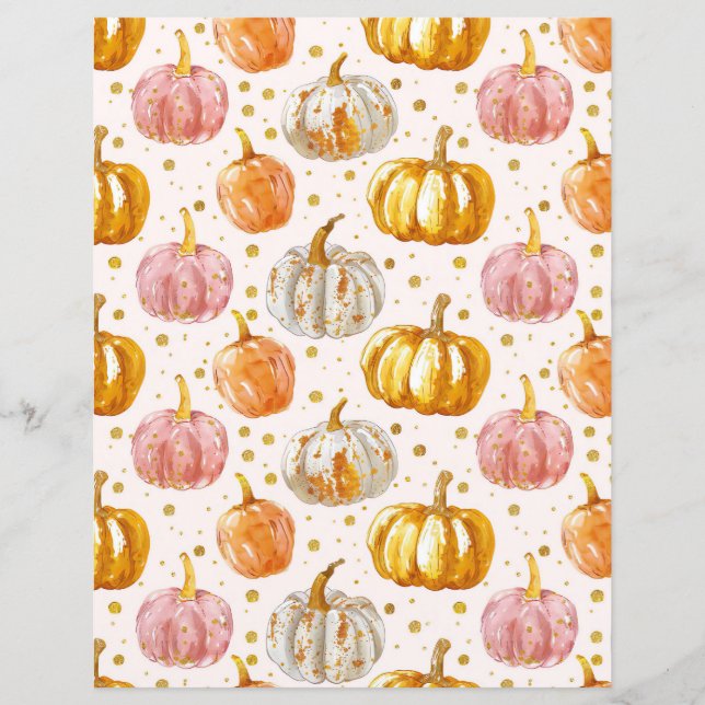 watercolor pumpkin fall pattern scrapbook paper (Front)