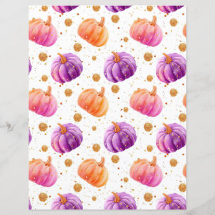 watercolor pumpkin fall pattern scrapbook paper