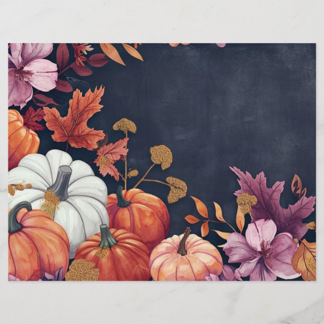 watercolor pumpkin fall pattern scrapbook paper (Front)