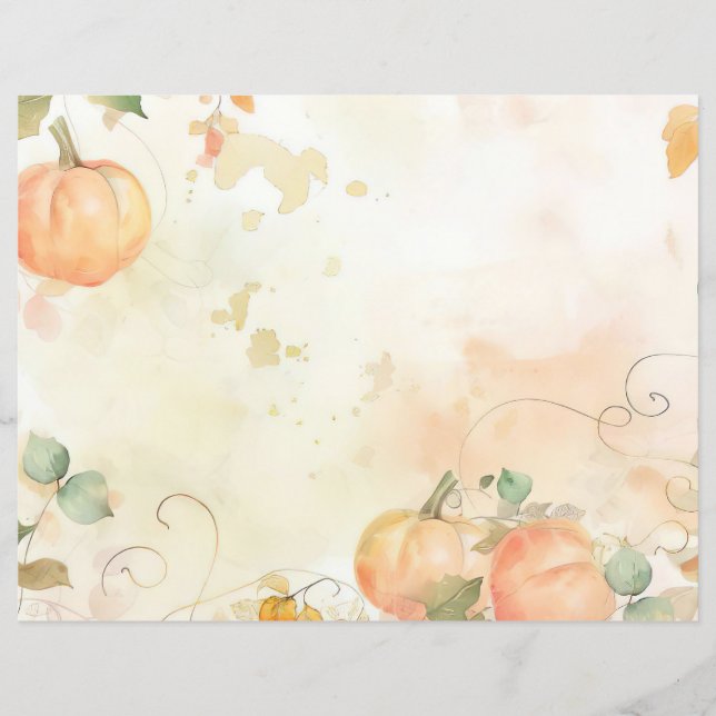 watercolor pumpkin fall pattern scrapbook paper (Front)