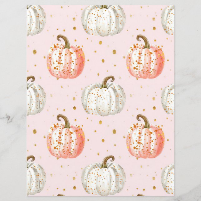 watercolor pumpkin fall pattern scrapbook paper (Front)