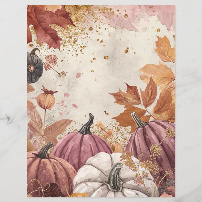 watercolor pumpkin fall pattern scrapbook paper (Front)
