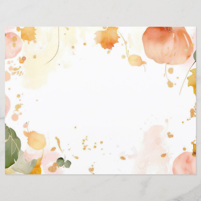 watercolor pumpkin fall pattern scrapbook paper (Front)