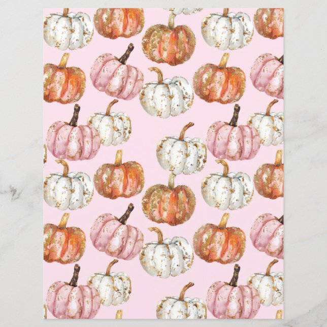 watercolor pumpkin fall pattern scrapbook paper (Front)