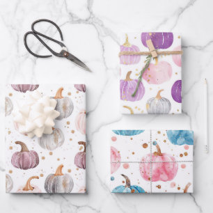 Watercolor Pumpkin Fall Pattern Wrapping Paper Sheet