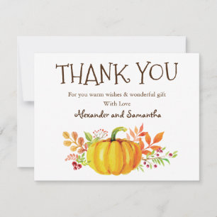 Watercolor Pumpkin Fall Thank You Card