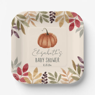 Watercolor Pumpkin Fall Themed Baby Shower   Paper Plate
