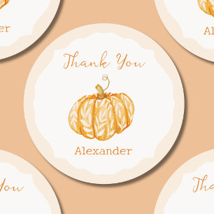 Watercolor Pumpkin First Birthday Thank You Classic Round Sticker
