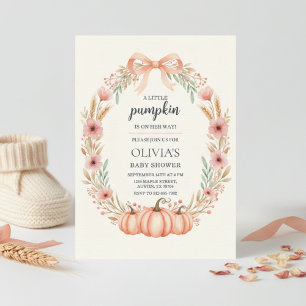 Watercolor Pumpkin Floral Baby Shower Invitation
