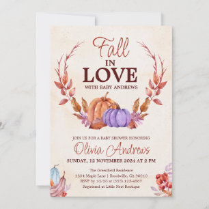 Watercolor Pumpkin Floral Fall in Love Baby Shower Invitation