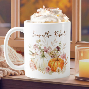 Watercolor Pumpkin Flower Autumn Harvest Customize Coffee Mug
